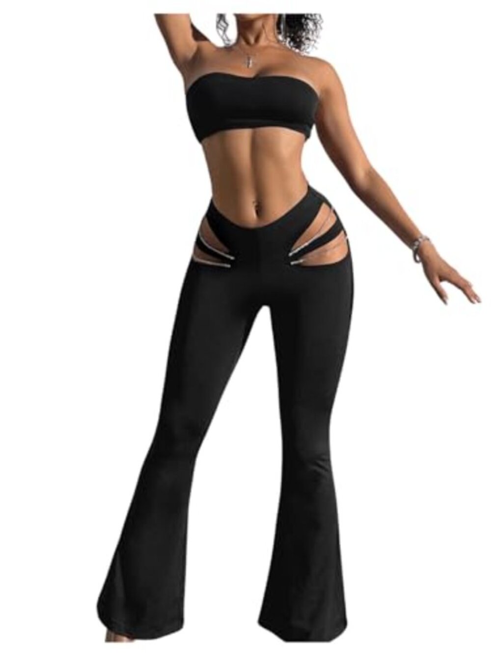 Women's High Waisted Flare Leg Cut Out Bell Bottom Pants